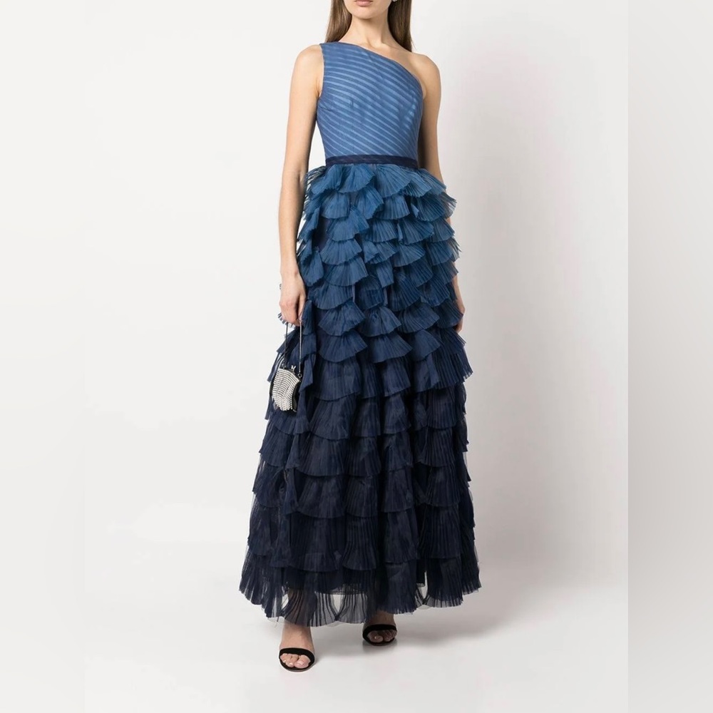 Marchesa Notte ombré ruffle gown